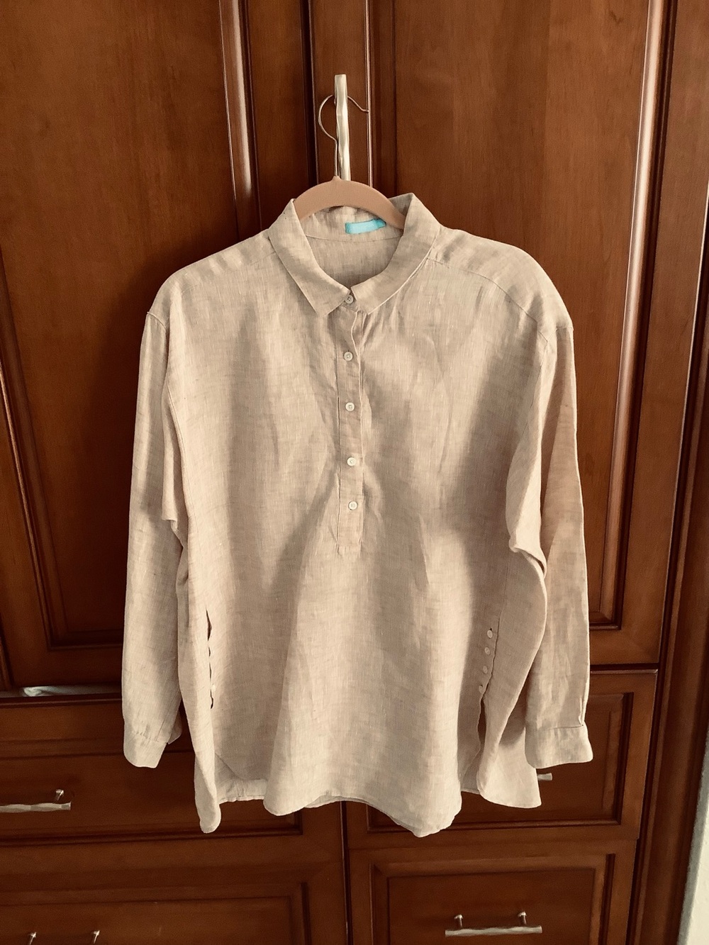 J. McLAUGHLIN BEIGE 100% LINEN SIDE BUTTONS FALLON SHIRT XL